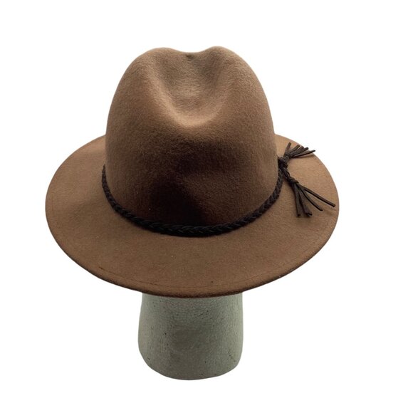 Riviera Trading Brown Wool Fedora Hat Faux Leather Braided Band Trim Adult - Picture 2 of 6